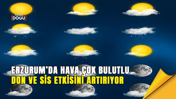Erzurum’da 22–23 Aralık tarihlerinde hava çok bulutlu geçecek. Meteoroloji, sabah ve gece saatlerinde don, buzlanma ve sis riskine karşı vatandaşları uyardı.