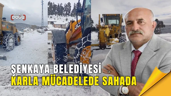 Şenkaya Belediyesi karla mücadelede sahada