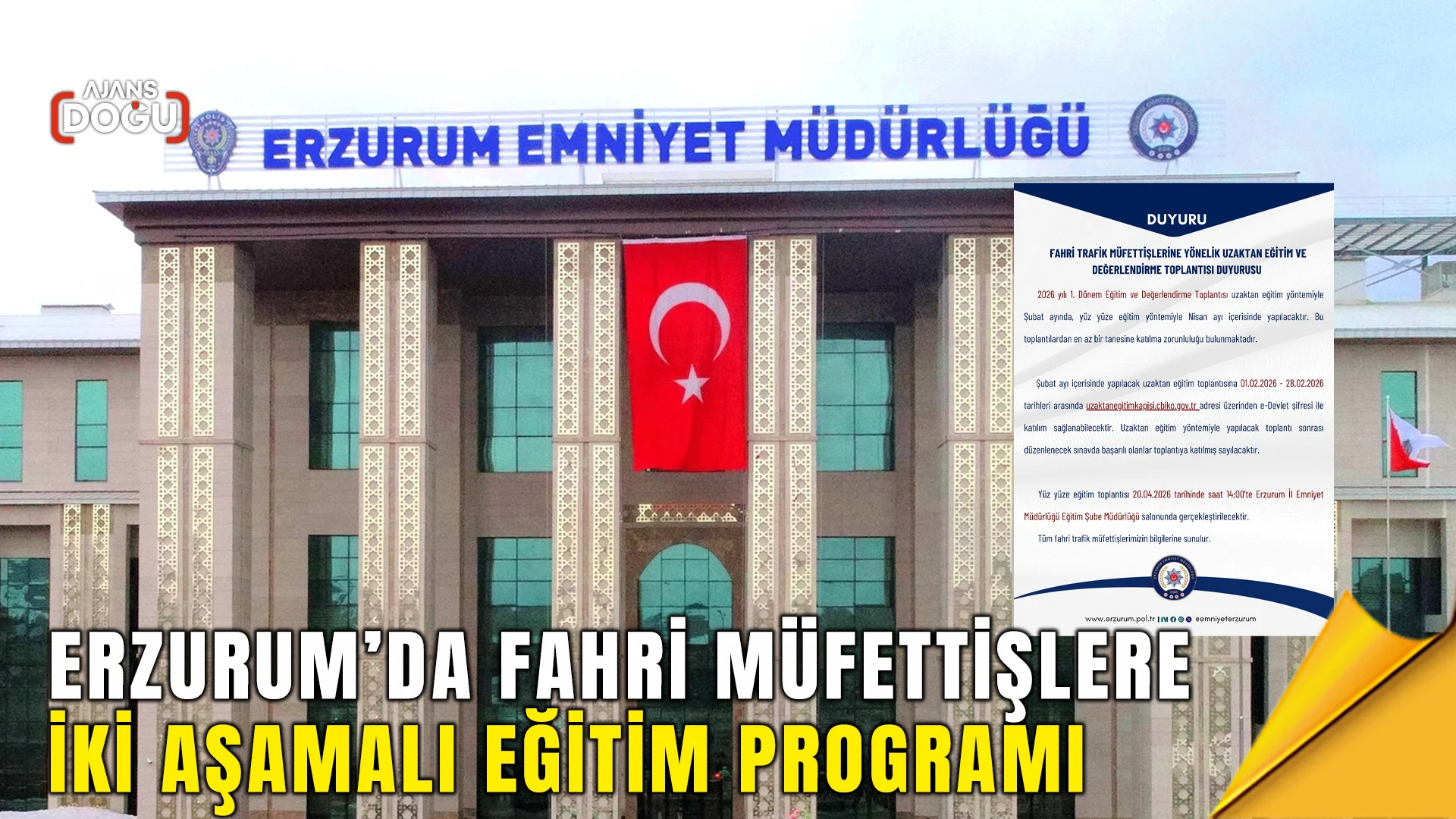 Erzurum’da fahri trafik müfettişlerine yönelik 2026 yılı eğitim ve değerlendirme toplantısı duyuruldu. Uzaktan eğitim şubat ayında, yüz yüze toplantı ise 20 Nisan’da yapılacak.